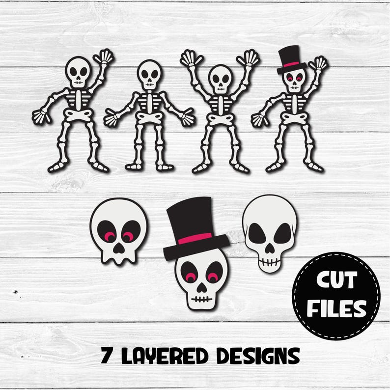Skeletons and Skulls SVG Collection, Halloween Skeleton SVG, Layered