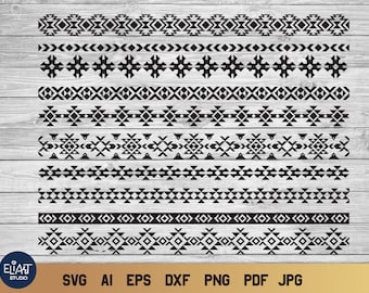 Borde azteca SVG, patrón tribal SVG, SVG del suroeste, arte del suroeste, 10 divisores geométricos.