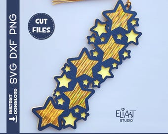 Marcapáginas SVG, Marcapáginas de estrellas SVG, Plantilla de marcapáginas SVG, Regalo para amantes de los libros, Marcapáginas de estrellas en capas.