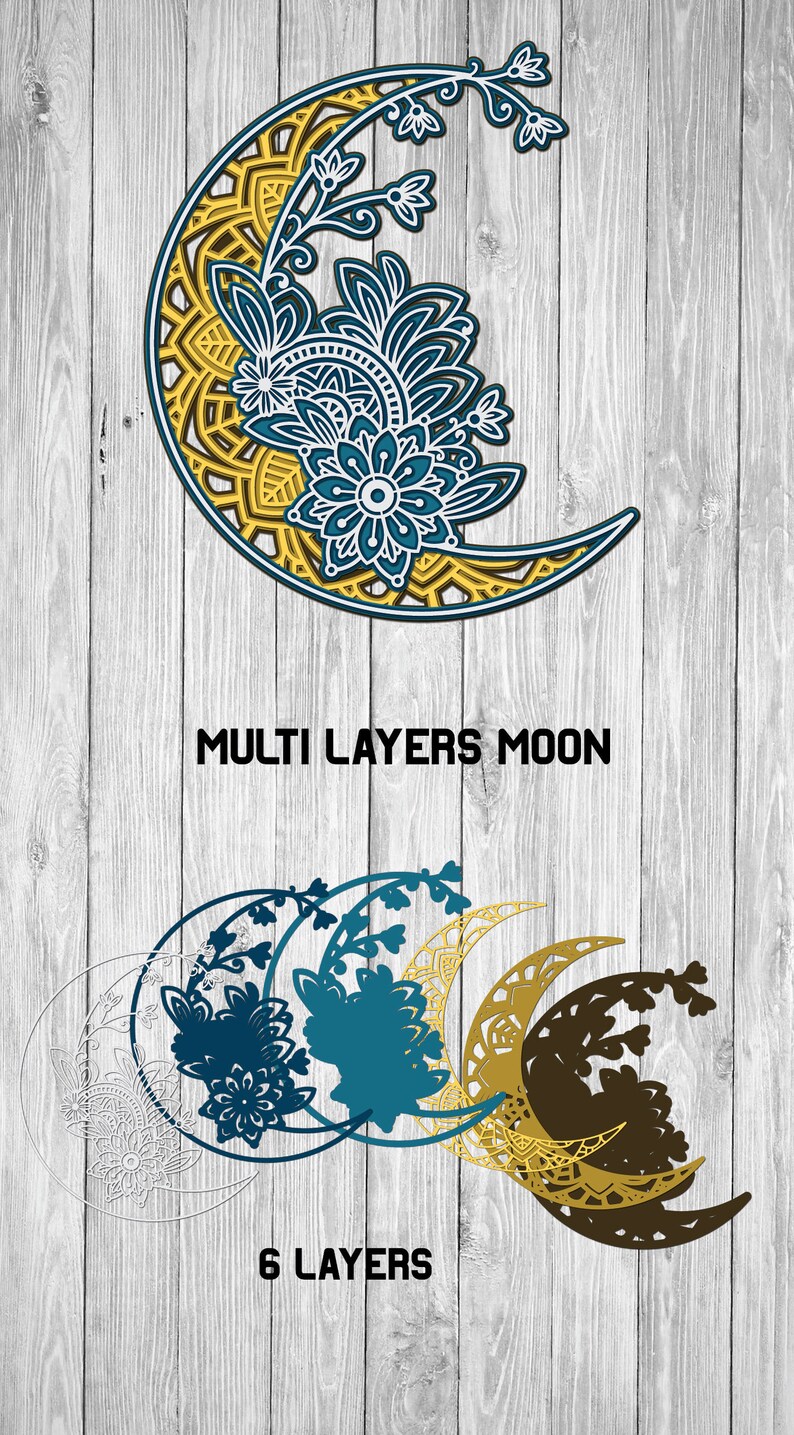 3D Layered Moon svg Multi Layer Floral Moon svg Crescent ...