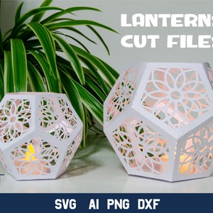 Mandala Paper Lantern SVG, 3d SVG Pentagon Shape Lantern, Mandala Candle Holder.