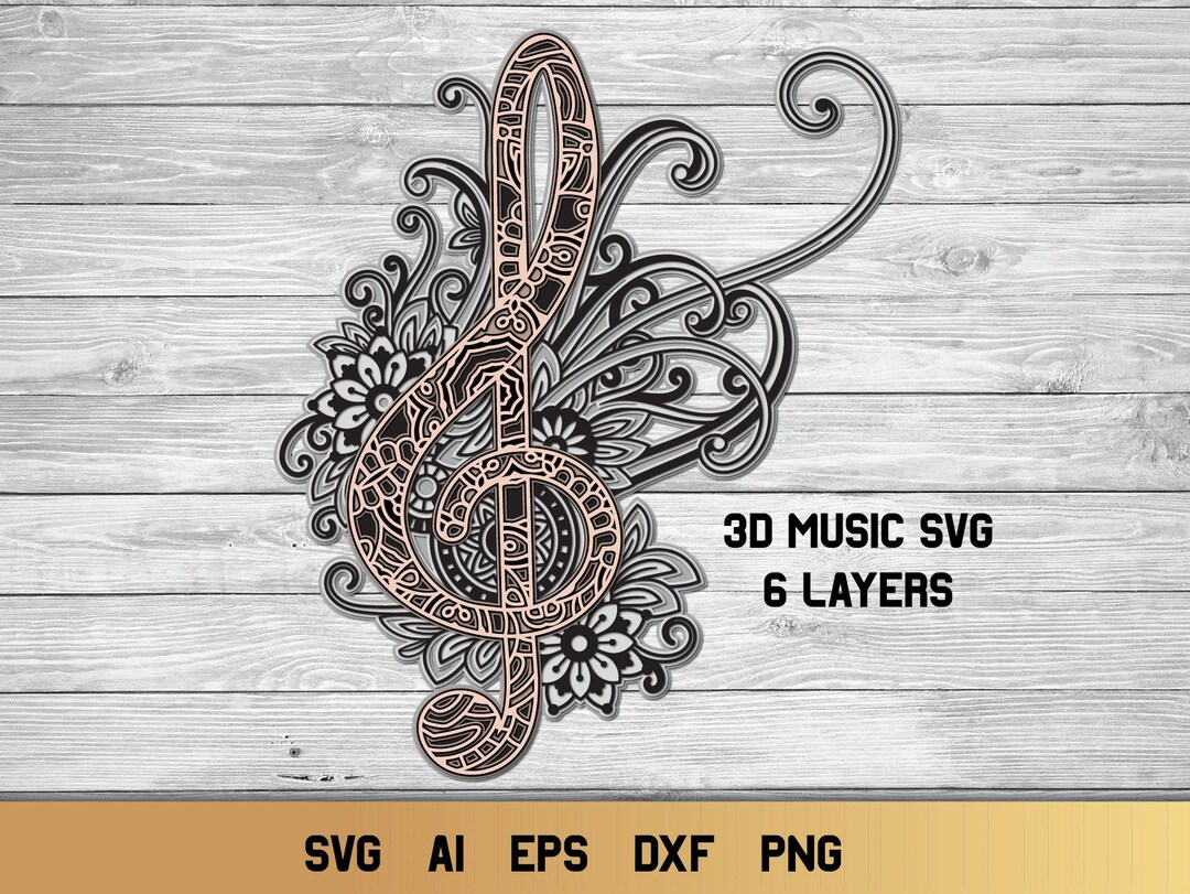Treble Clef SVG, 3D Layered Music SVG, 6 Layers Digital Cutting File