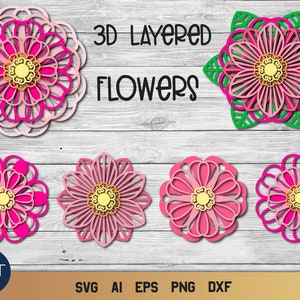 3D SVG Layered Flower Mandala, Floral Bundle SVG, Layered Flower Design.