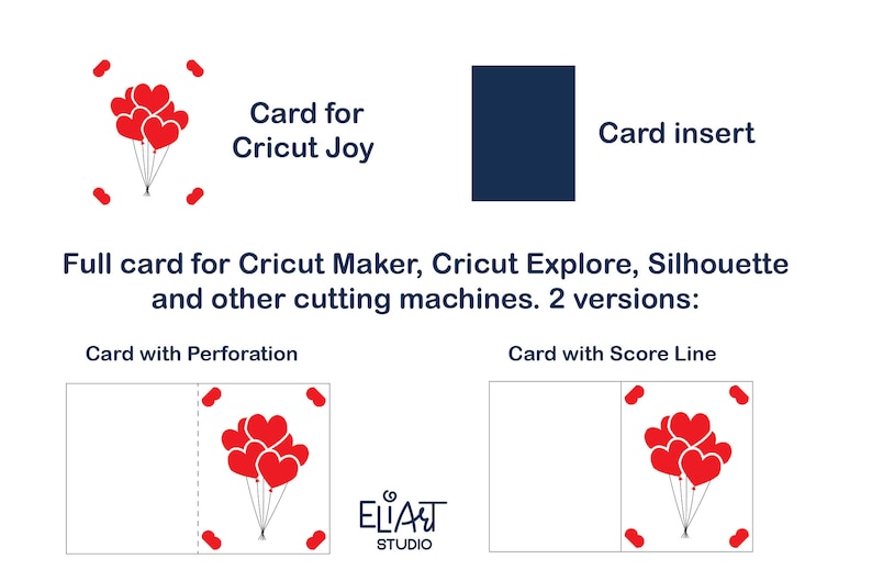 Happy Valentines Day with Heart Balloons Insert Card SVG Design for Cricut and Silhouette Cutting Machines