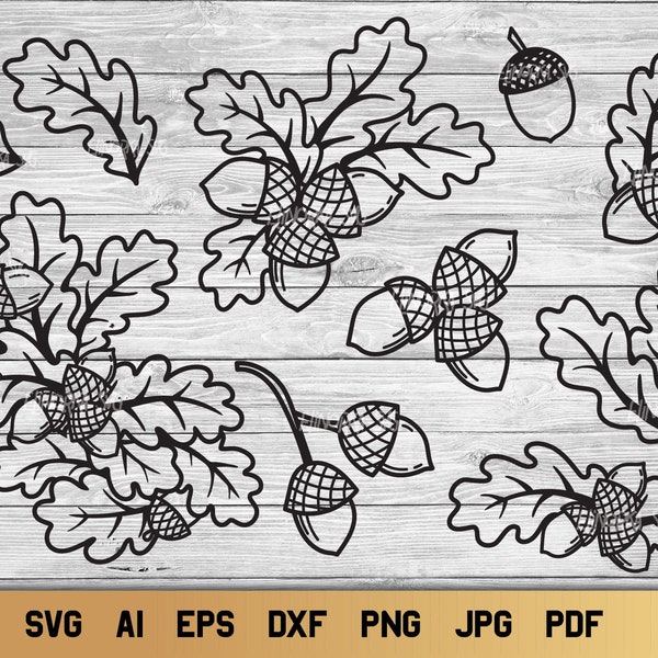 Fall Leaf and Acorn Collection SVG, Oak Tree SVG, Acorn SVG Fall Design.