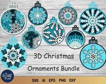 Snowflake Ornaments SVG Bundle, Layered SVG Ornaments, 3d SVG Christmas Mandala.