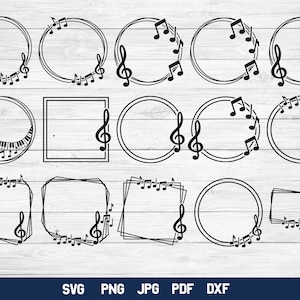 Musik-Monogrammrahmen SVG-Bundle, Musiknoten-Rahmen SVG, Geometrischer Rahmen SVG.