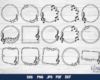 Music Monogram Frame SVG Bundle, Music Notes Frame SVG, Geometric Frame SVG.