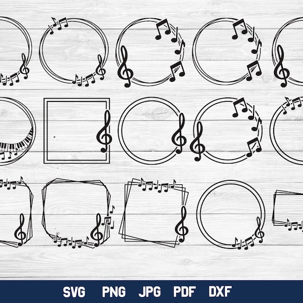 Music Monogram Frame SVG Bundle, Music Notes Frame SVG, Geometric Frame SVG.