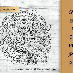 FloralEs Mandala SVG, Zentangle Blumen SVG, Mandala Clipart florales filigranes Design.