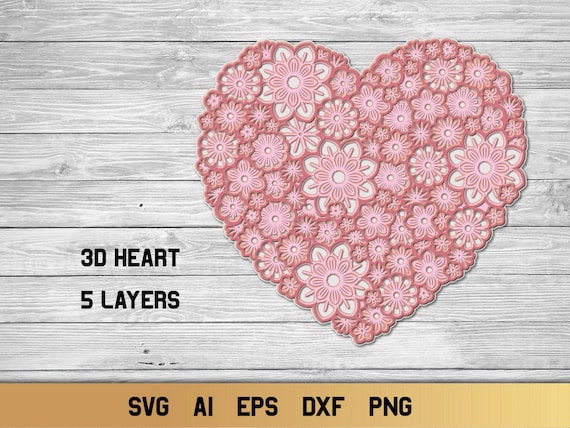 Download Floral Heart Svg 3d Layered Heart 5 Layers Digital Cutting Etsy