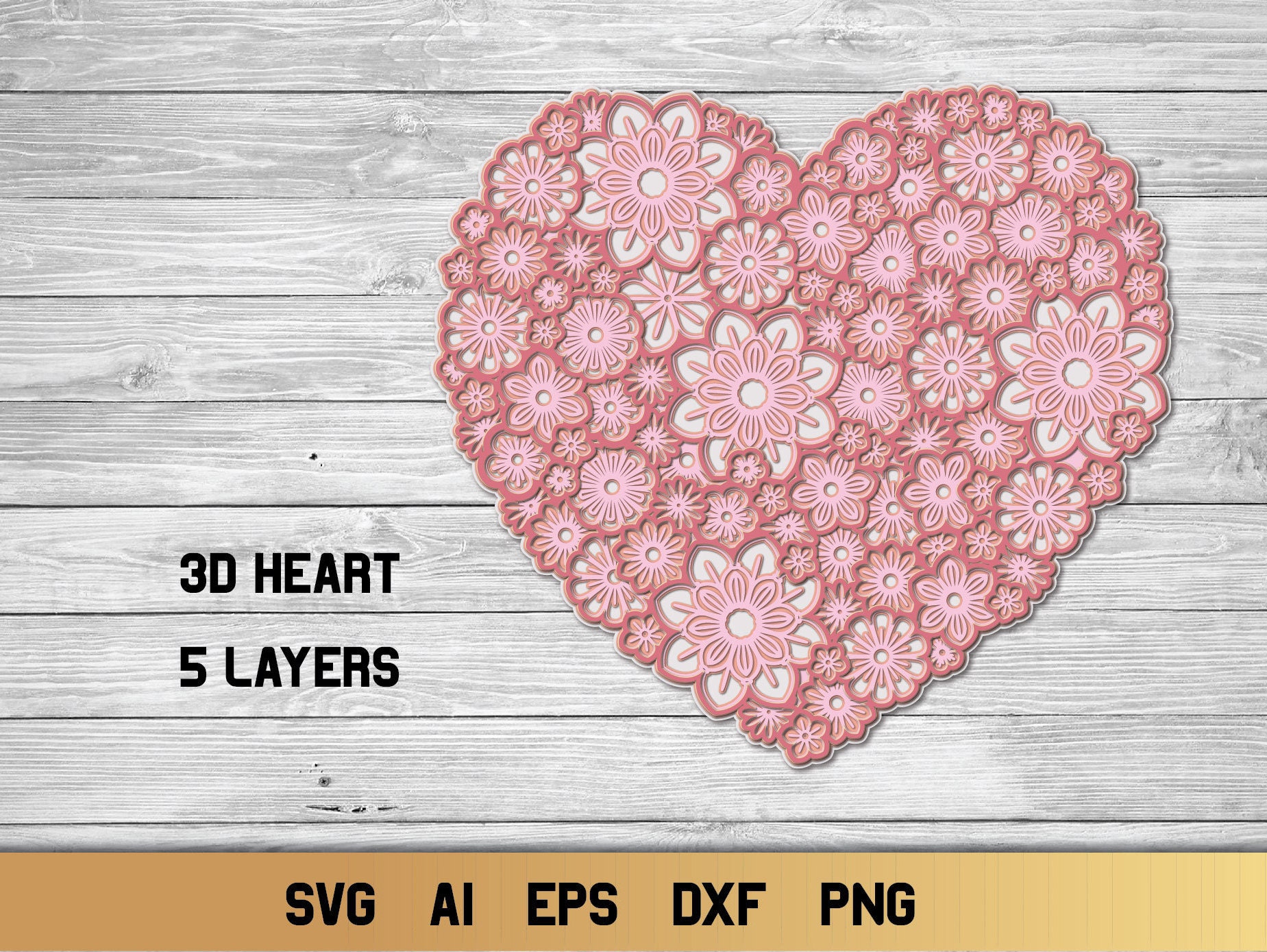 Download Floral Heart Svg 3d Layered Heart 5 Layers Digital Cutting Etsy