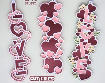 Marcador de San Valentín SVG, plantilla de marcador de amor en capas SVG, regalo para amantes de los libros.