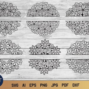 Split Mandala SVG, Floral Mandala SVG, Split Monogram SVG Bloem ontwerpen.