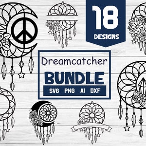 Pakiet Tribal Dreamcatcher SVG, Boho Dream Catcher SVG, projekt Moon Dreamer SVG.
