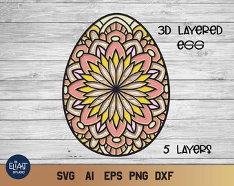 Osterei SVG, 3D Layered Mandala SVG, digitale Schnittdatei kommerzielle Nutzung.