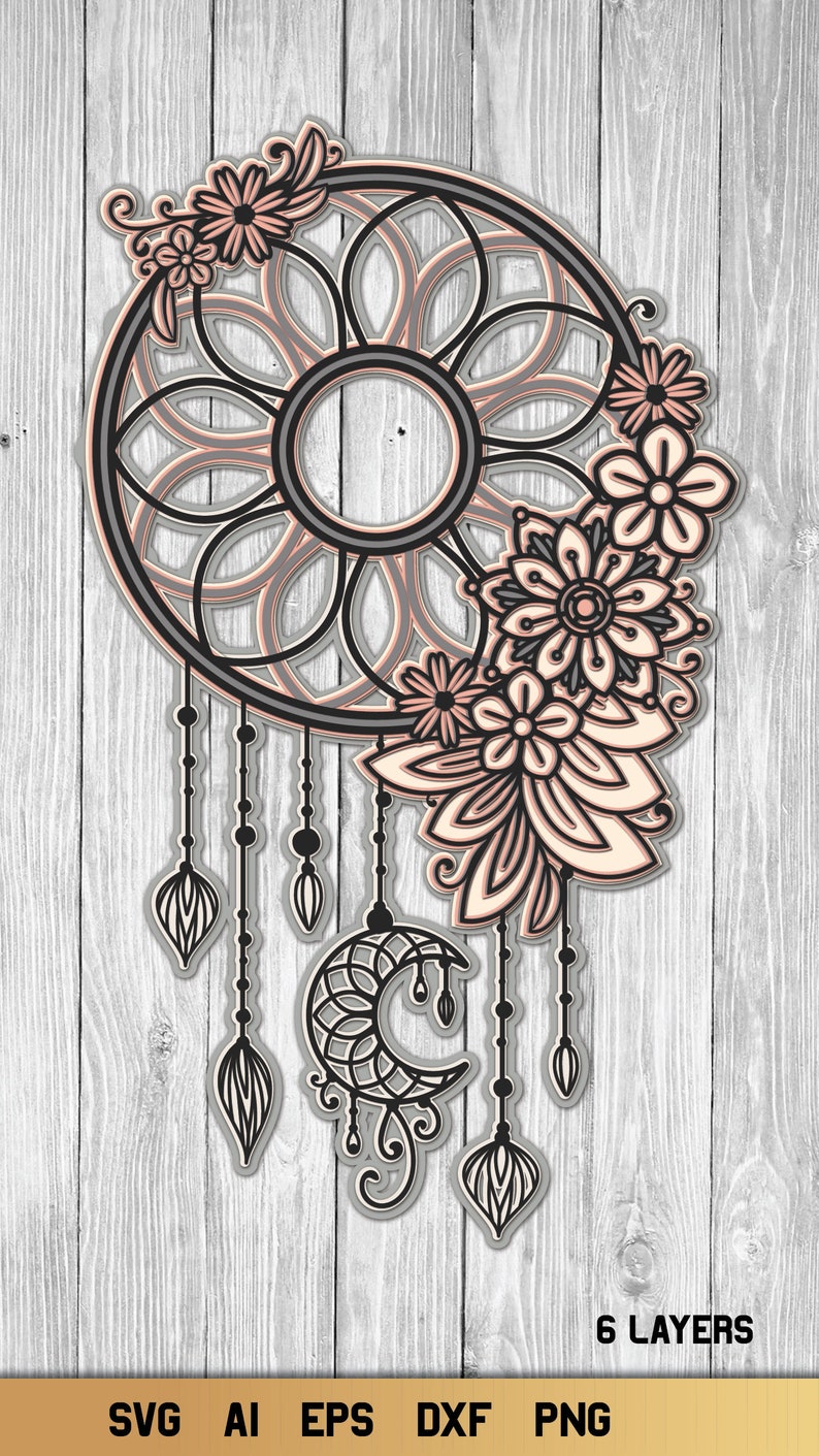 Download Multi Layer SVG 3d Layered Dream Catcher Boho Cut File with | Etsy