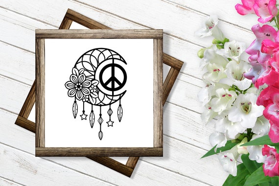 Boho Dreamcatcher SVG, Dream Catcher SVG With Peace Sign, Moon