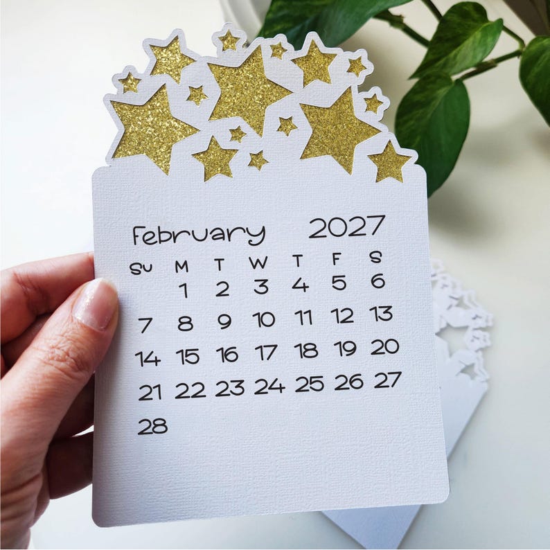 2027 Calendar SVG, Desktop Calendar SVG, Mini Desk Calendar SVG, Calendar with Stars, Print Then Cut Calendar, 2027 Calendar Template.
