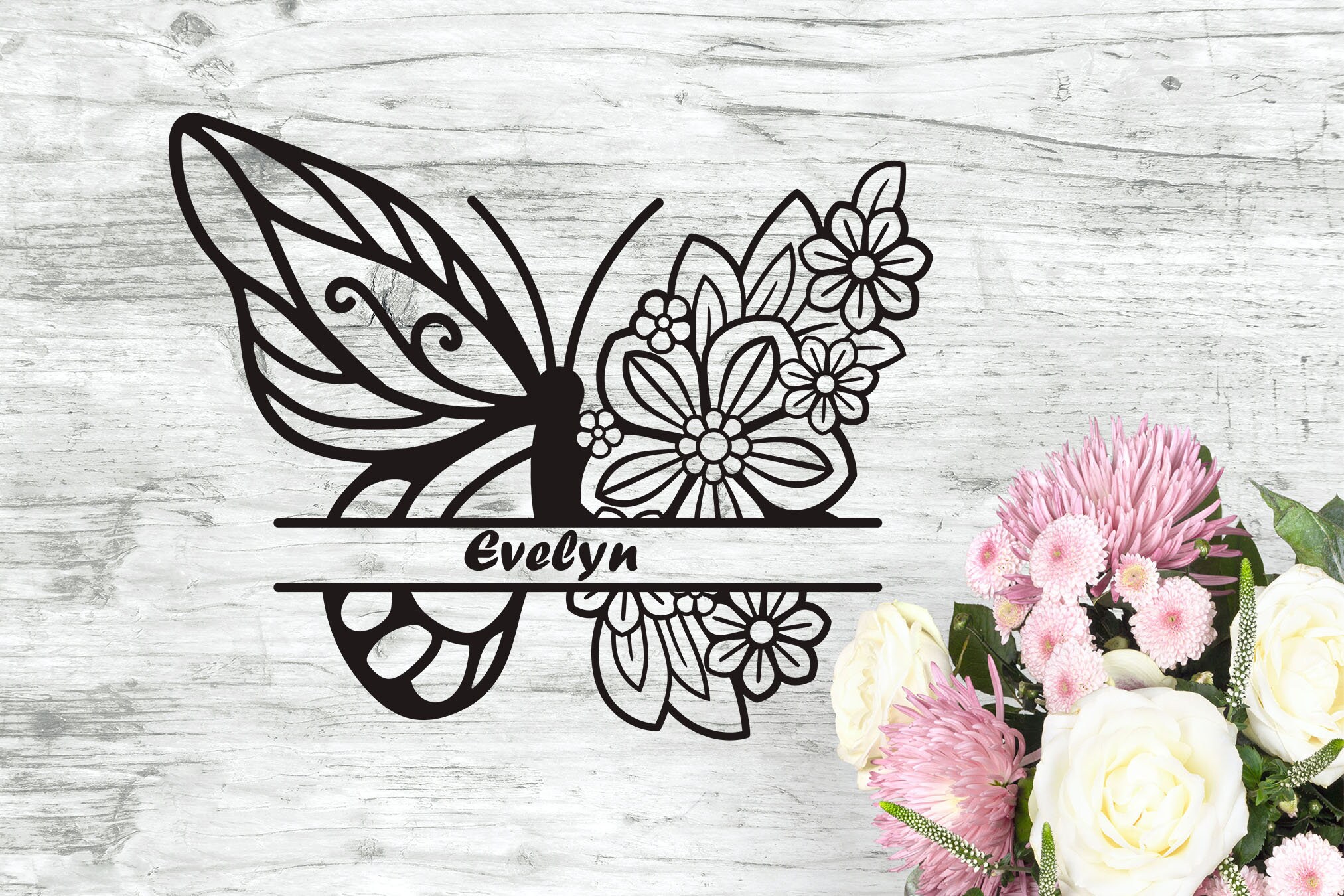 Floral Butterfly SVG, Butterfly SVG Split Design With Flowers, Split ...