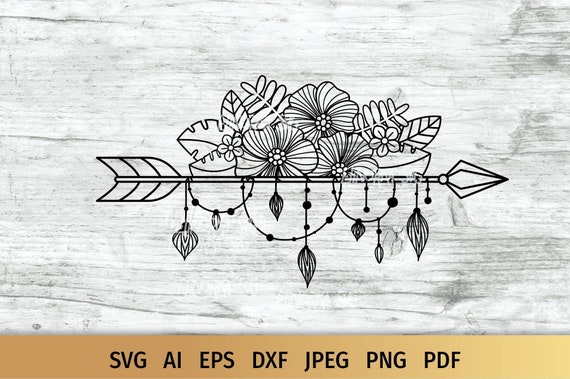 Download Clip Art Boho Arrow Svg Floral Arrow Cut File Commercial And Personal Use Intricate Design Arrow Svg Art Collectibles