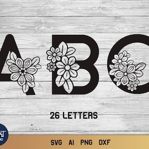 Letras florales SVG, ABC floral, Letras SVG del alfabeto.