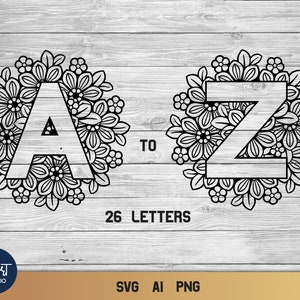 Floral Mandala Alphabet SVG, Floral SVG Abc, 26 Alphabet Lettres SVG.