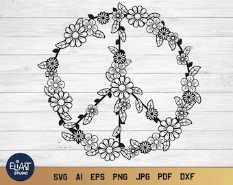 Peace Sign SVG Design, Floral Peace Symbol PNG, Summer Peace Sign Design.