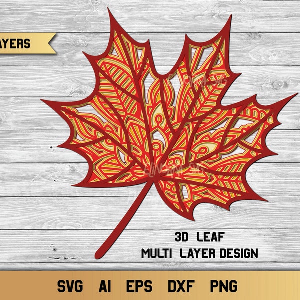 3D Layered Maple Leaf SVG, Fall SVG, Cut File - 6 layers.