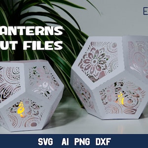 Floral Mandala Paper Lantern SVG, 3d SVG Pentagon Shape Lantern, Mandala Candle Holder.