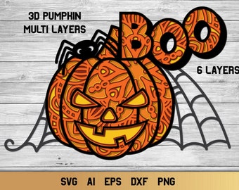 3D Layered Pumpkin SVG, Halloween Jack SVG, Jack O Lantern SVG.