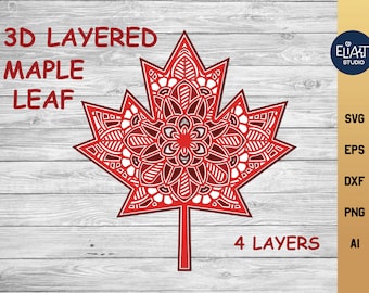 SVG de hoja de arce, SVG del Día de Canadá, archivo de corte de hoja de arce en capas.