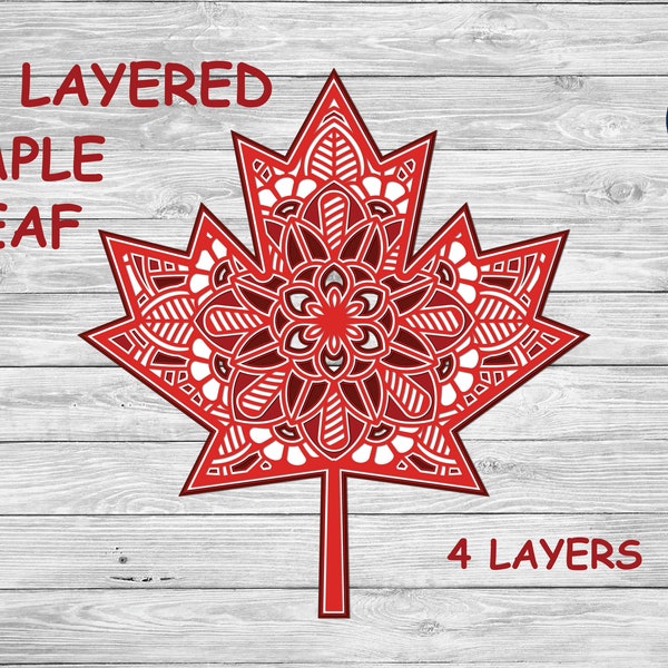 Maple Leaf SVG 3d Gelaagd, Canada Day SVG, Mandala Cut File.