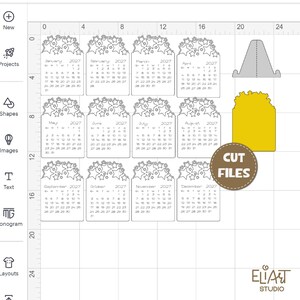 2027 Calendar SVG, Desktop Calendar SVG, Mini Desk Calendar SVG, Calendar with Stars, Print Then Cut Calendar, 2027 Calendar Template.