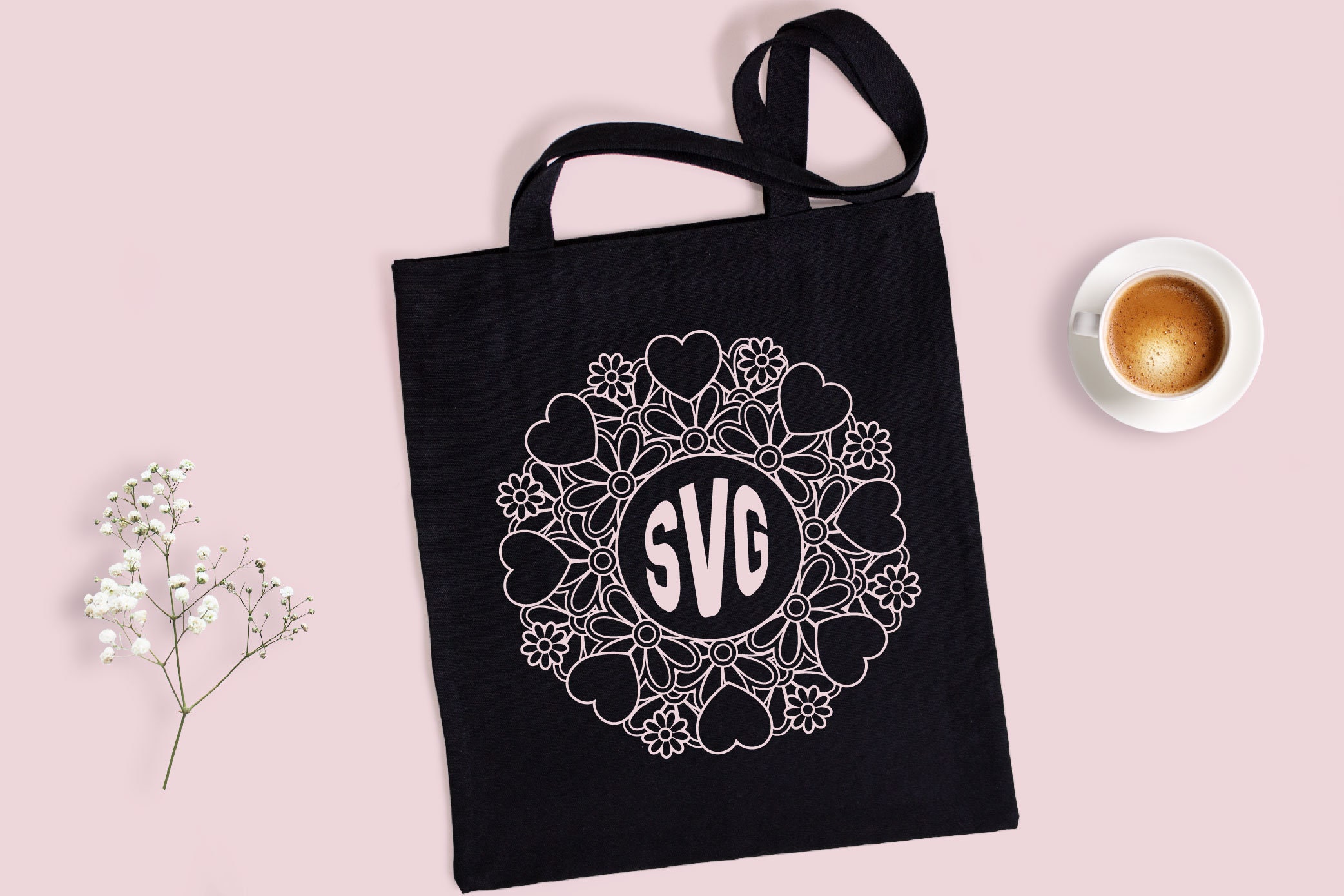 Heart Mandala SVG With Flowers, Love Circle and Split Monogram SVG, 5 ...