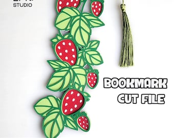 Marcapáginas de fresa SVG, Marcapáginas SVG, Fresas SVG, Regalo para amantes de los libros, Plantilla de marcapáginas, Marcapáginas por capas.