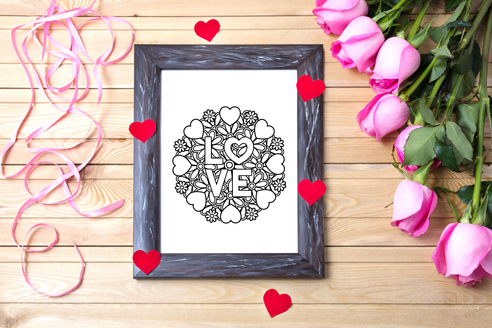 Mandala SVG With Hearts and Flowers, Love SVG Valentines Day Design ...