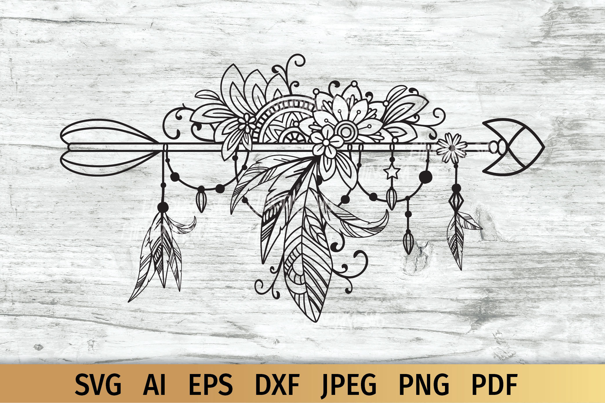 Boho SVG Floral Arrow SVG Flower SVG Intricate Design. 