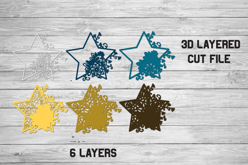 3D Layered Floral Star SVG, Celestial SVG, Star Mandala SVG With ...