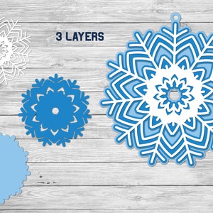 3d layered Christmas Snowflake SVG Cut File. Winter Christmas Tree Decoration Ornament.