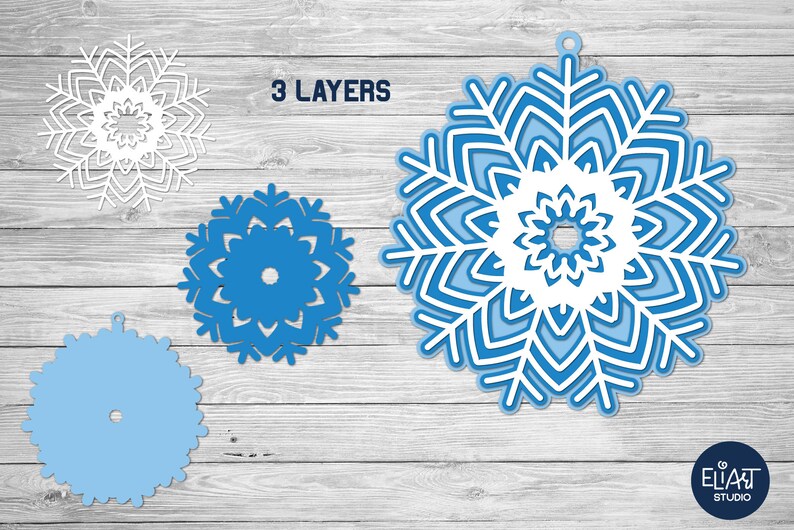 3d layered Christmas Snowflake SVG Cut File. Winter Christmas Tree Decoration Ornament.