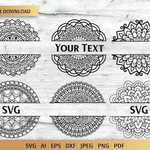 Pacchetto Mandala diviso in SVG, Monogramma Mandala in SVG, Design intricato Zentangle in SVG.