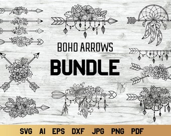 Boho Arrow Bundle SVG, Floral Arrows SVG, Boho Crossed Arrows Uso comercial.