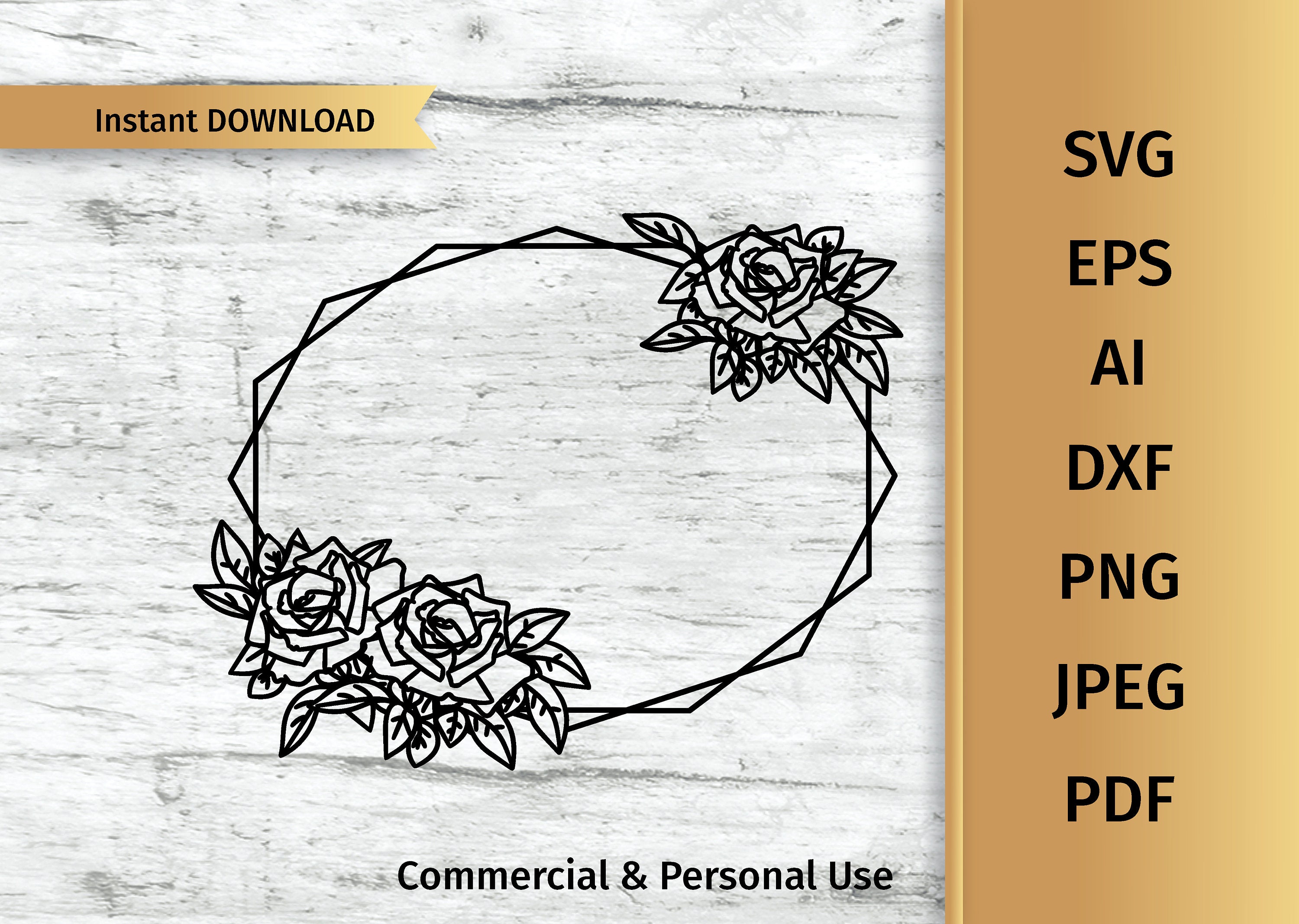 Geometric Floral Frame SVG Rose Flower Frame Polygonal | Etsy