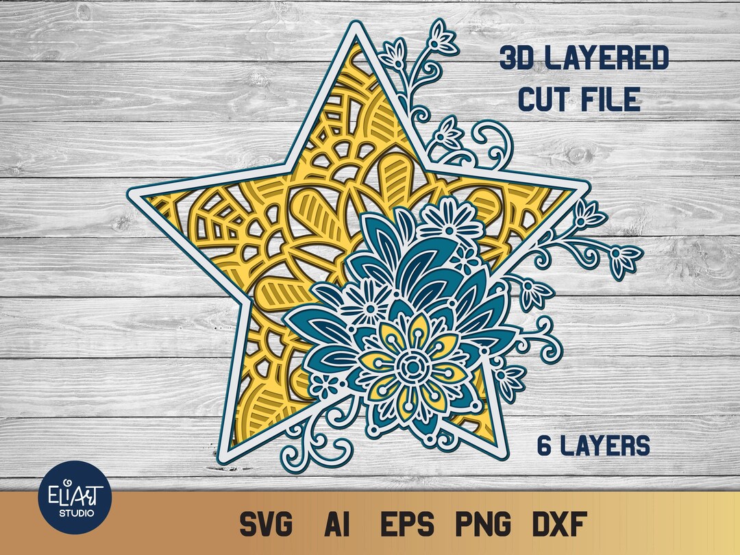 3D Layered Floral Star SVG, Celestial SVG, Star Mandala SVG With ...