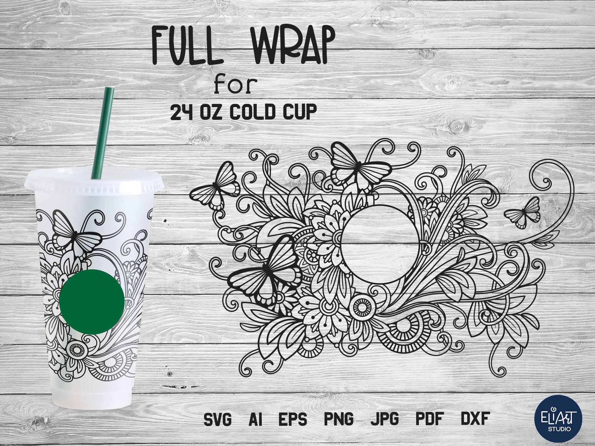 Floral Cup Wrap SVG Full Wrap SVG Floral Cold 24 OZ Cup - Etsy