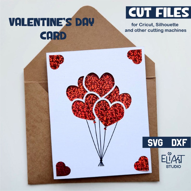 Happy Valentines Day with Heart Balloons Insert Card SVG Design for Cricut and Silhouette Cutting Machines