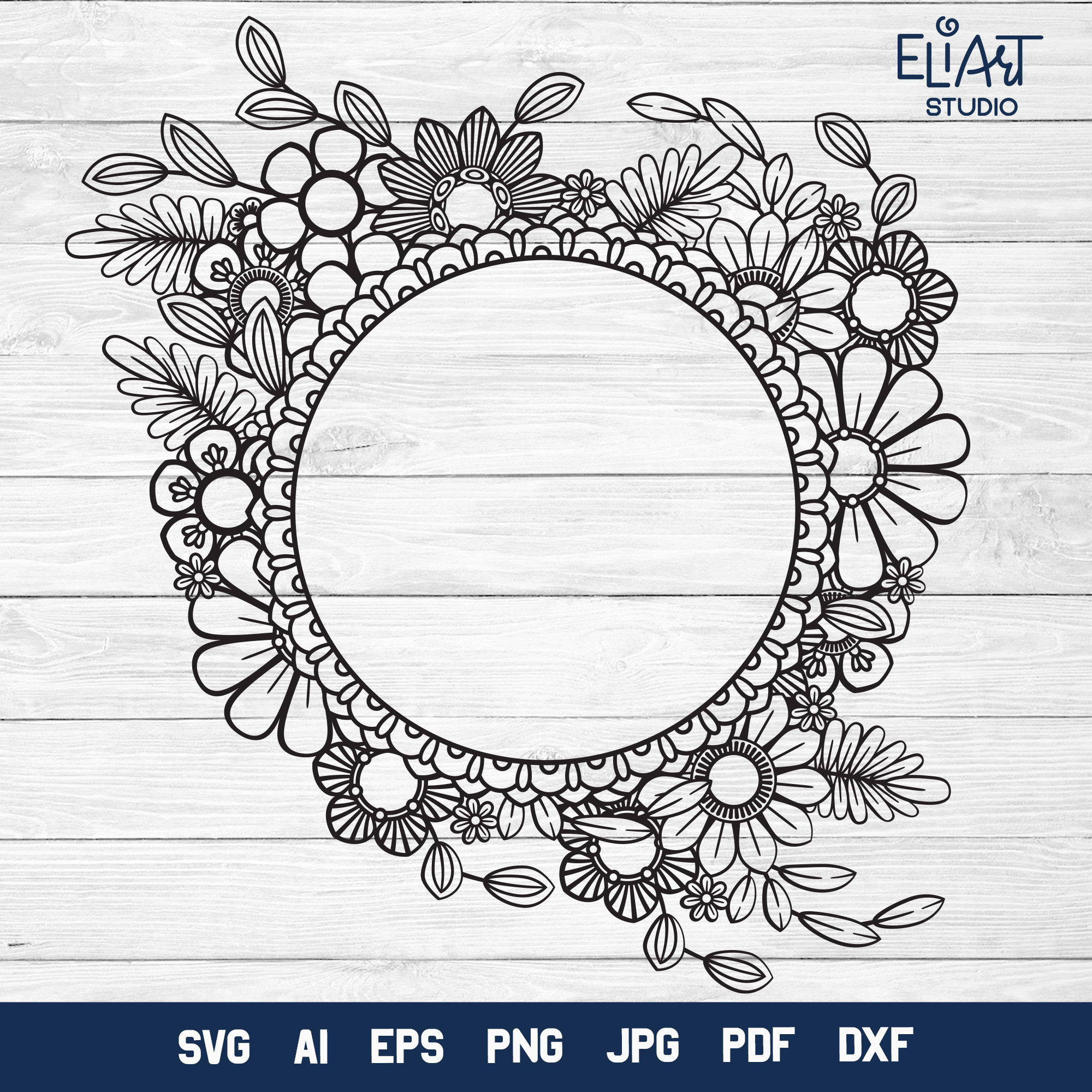 Floral Frame SVG, Flower Monogram Frame, Round Floral Frame PNG Design ...