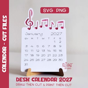 2027 Calendar SVG, Desktop Calendar SVG, Mini Desk Calendar SVG, Calendar with Music Notes, Print Then Cut Calendar, 2027 Calendar Template.