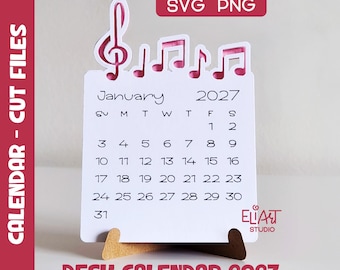 2027 Calendar SVG, Desktop Calendar SVG, Mini Desk Calendar SVG, Calendar with Music Notes, Print Then Cut Calendar, 2027 Calendar Template.